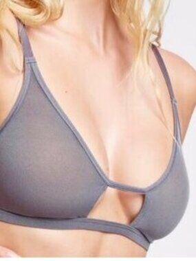 Quince Belgian Mesh Sheer Cutout Bralette in Slate Sz L pack of 2  slate gray